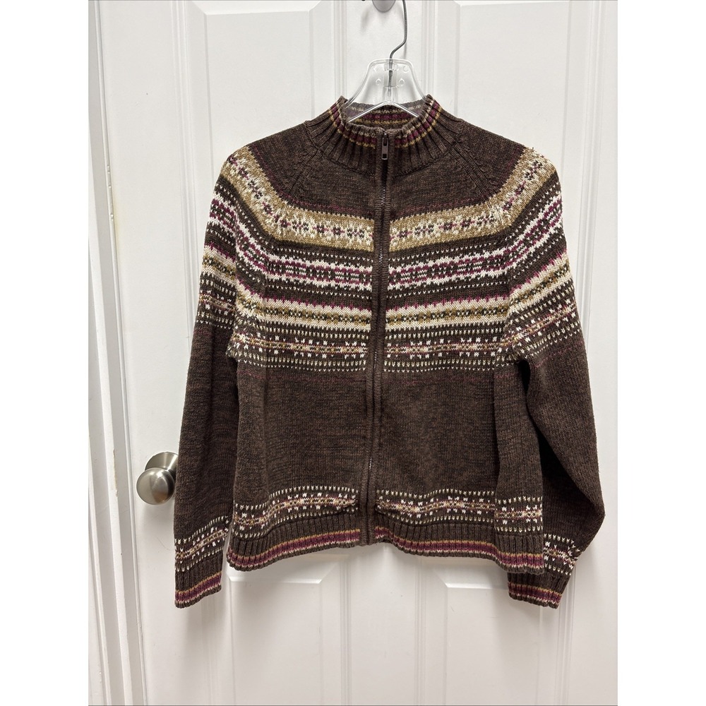 Vintage Tiara International Faire Isle Brown Full Zip Cardigan - Extra Large‎